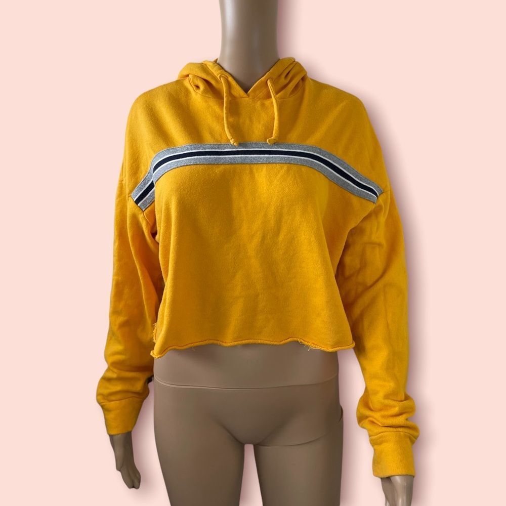 Forever21 Yellow Cropped hoodie with a stripe size large